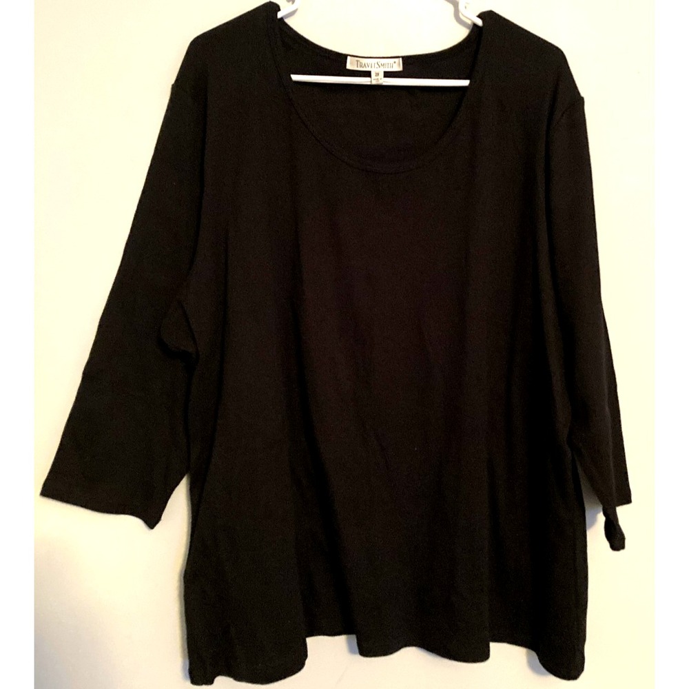 TravelSmith Shirt Women 2X Black Scoop Neck 3/4 Sleeve Tunic Top Stretch USA EUC